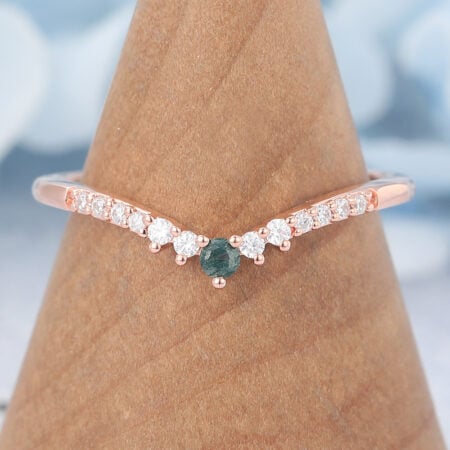 Vintage Moss Agate Curved Wedding Band