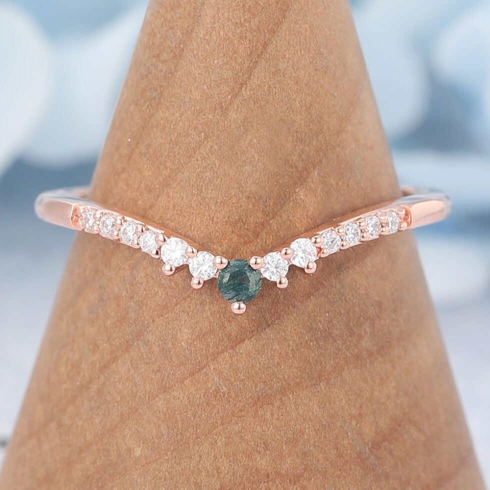 Vintage Moss Agate Curved Wedding Band