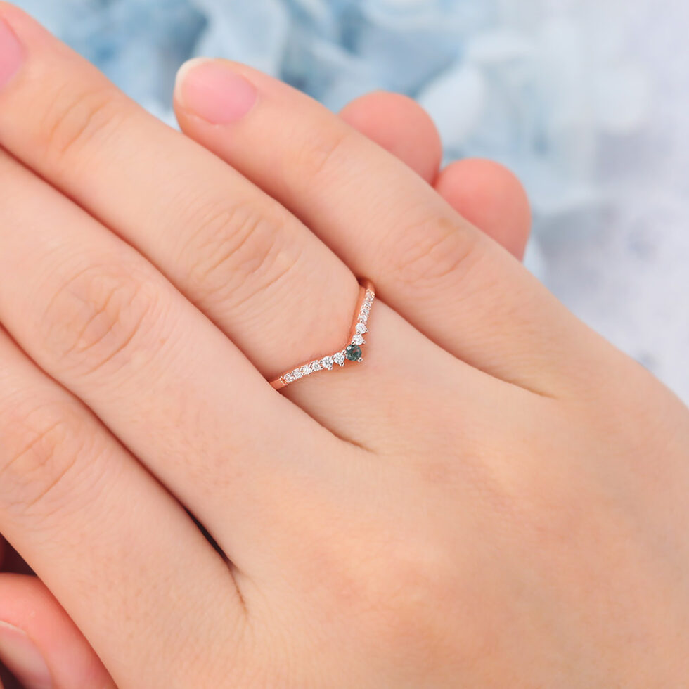 Vintage Moss Agate Curved Wedding Band