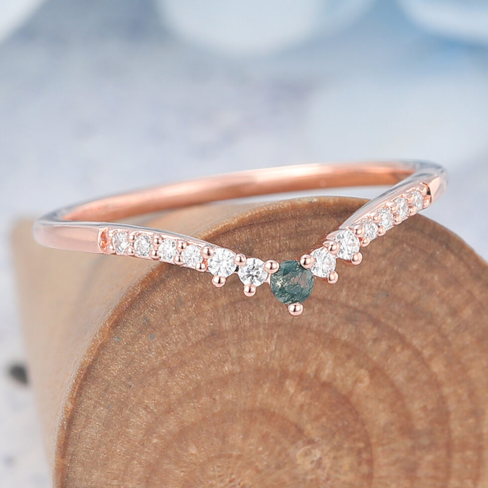 Vintage Moss Agate Curved Wedding Band