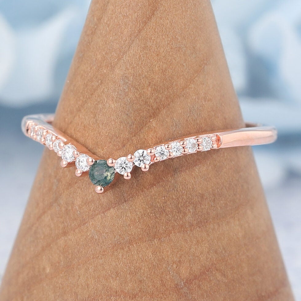 Vintage Moss Agate Curved Wedding Band