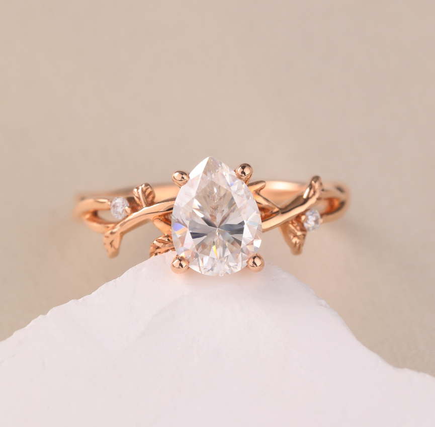 what hand does a wedding ring go on Pear Shaped Moissanite Ring
