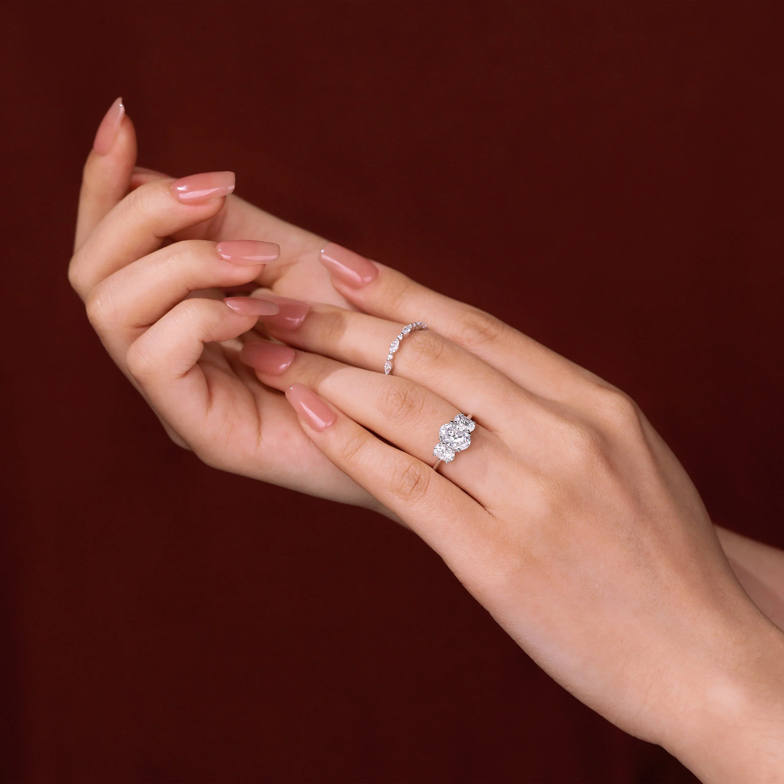 Timeless Eternal Trilogy ring set with three gemstones, symbolizing past, present, and future love and commitment