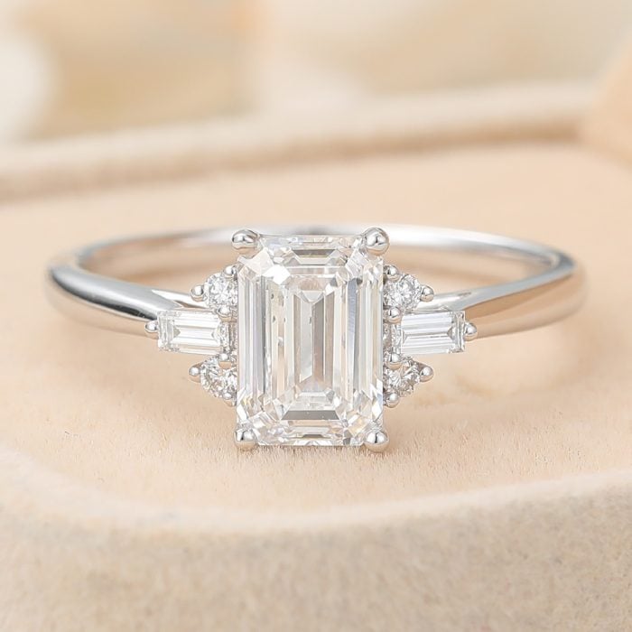 Emerald Cut Lab Grown Diamond Cluster Engagement Ring Unique Bridal Ring (5) Jewelry trends in 2025 s925 diamond cut Emerald Cut Lab Grown Diamond Cluster Engagement Ring Unique Bridal Ring